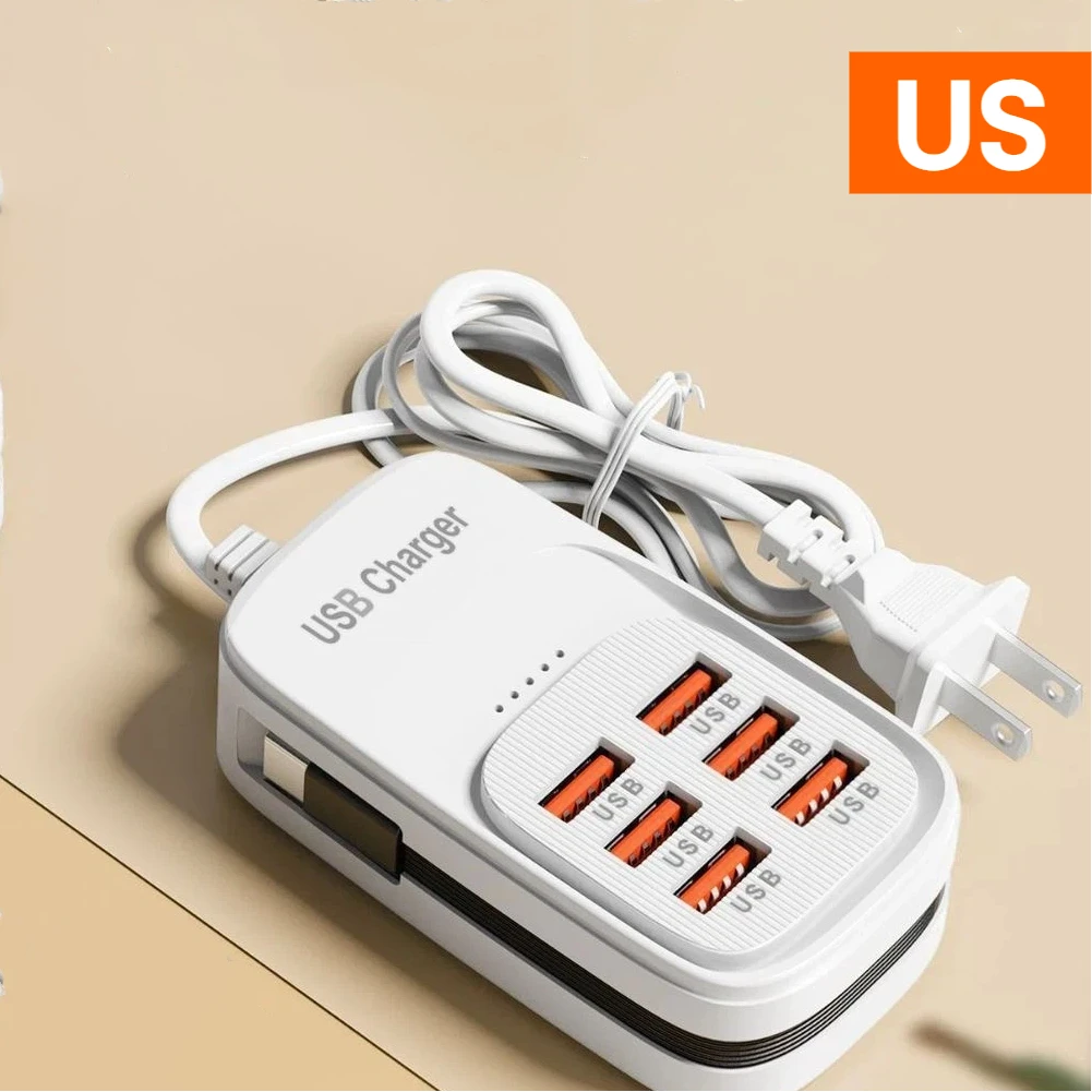 Snelle USB-lader 6-in-1 stekkerdoos bureau-oplaadstation snellaadkabel EU/UK/US stekker USB-hub adapter stopcontact 3PD 3USB
