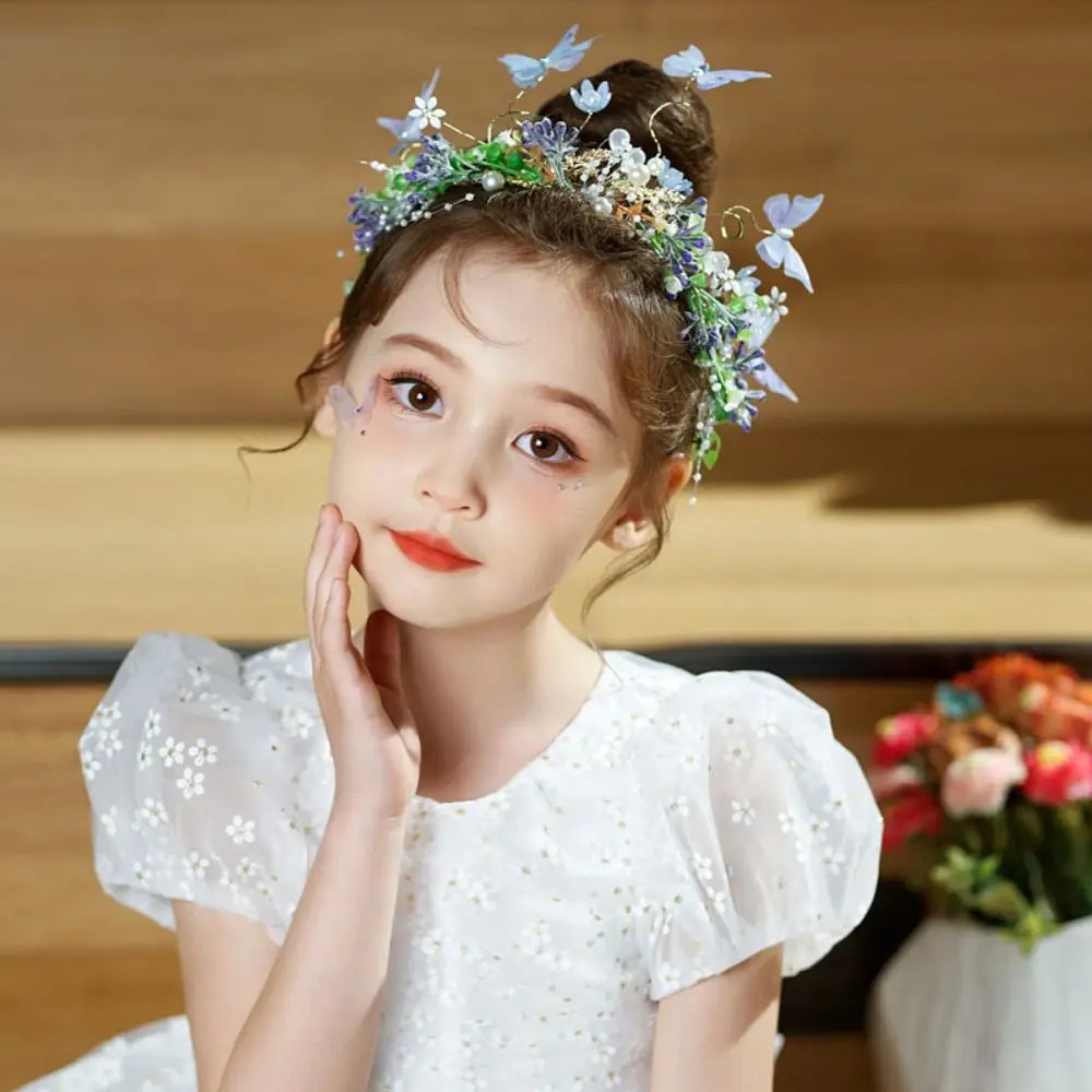 Girls Headband Imitated Butterfly Hair Headdress Baby Flower Wreath Bride Garland Head Hoop Wedding Headbands Princess Crown