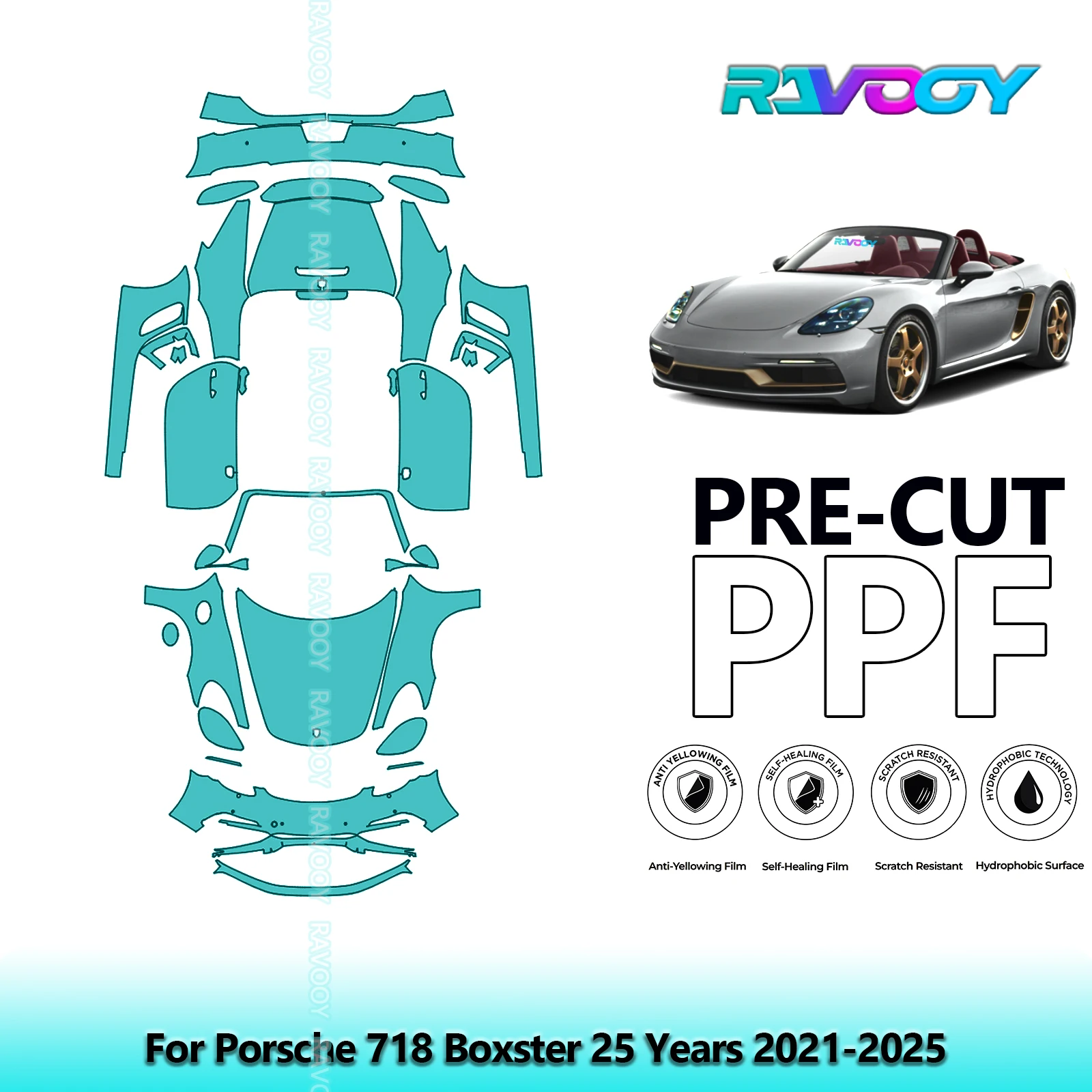 

8.5Mil Precut PPF Paint Protection Film Full Vehicle Clear Bra For Porsche 718 Boxster 25 Years 2021-2025