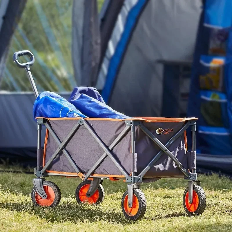 

l Collapsible Folding Wagon, Push Pull Foldable Beach Wagon Cart with All-Terrain Wheels, Heavy Duty Utility Grocery Wagon for