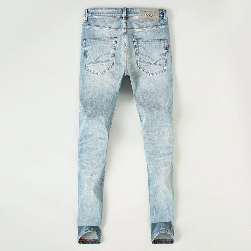 European Fashion Men Jeans High Quality Plain Washed Retro Blue Vintage Jeans Men Trousers Casual Designer Denim Pants Hombre