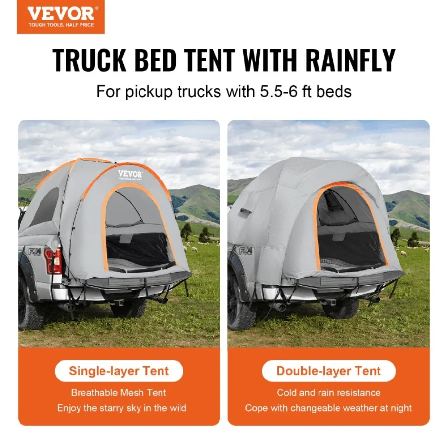 

Truck Bed Tent 5.5'6' Pickup Truck Tent With Rain Layer And Carry Bag Waterproof PU2000mm Double Layer Truck Tent For Camping A