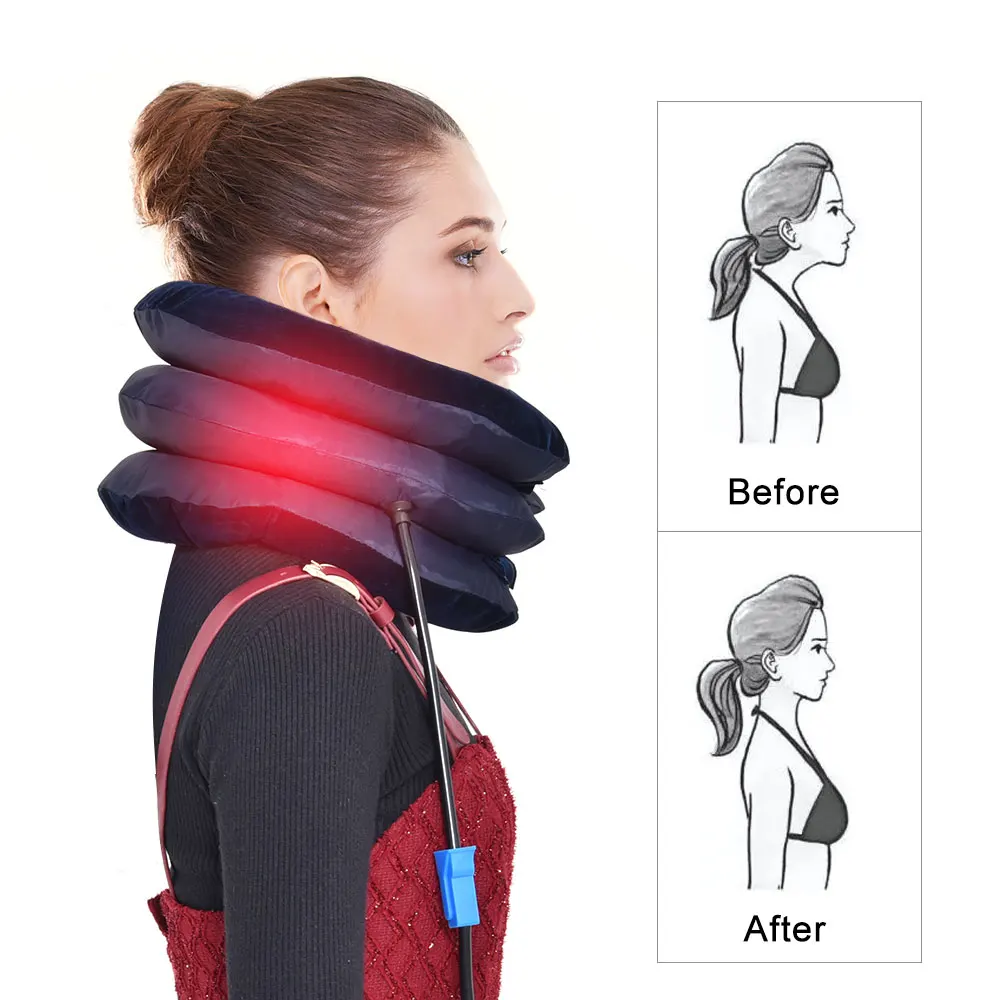 Neck Stretcher 3 Layers Neck Massager Corrector Air Inflatable Cervical Vertebra Therapy Traction Soft Brace Pain Relief Pillow