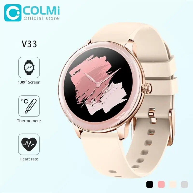 Top! COLMI V33 Lady Smartwatch 1.09 inch Full Screen Thermometer Heart Rate Sleep Monitor Women Smart Watch