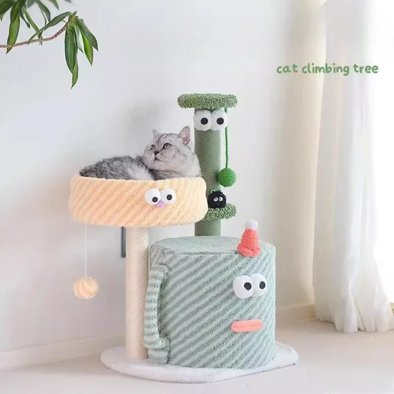 Cat climbing frame, nest,  tree integrated, small frame, colored sisal cat scratching column