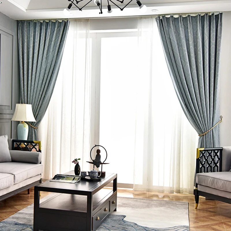 Blauwe Luxe Woonkamer Jacquard Cortinas Sierlijk Patroon Slaapkamer Cortina Verduisteringsgordijnen Balkon Dik Chenille Gordijn Шторы