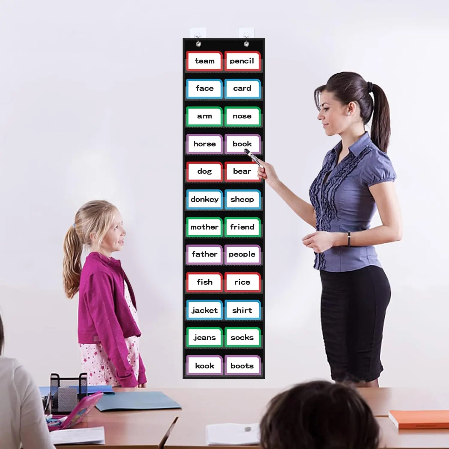 12 Pocket Sentence Strip Chart for Classroom Home Office Hanging Organizer with Dry Erase Surface Clear Reusable Teacher Pocket