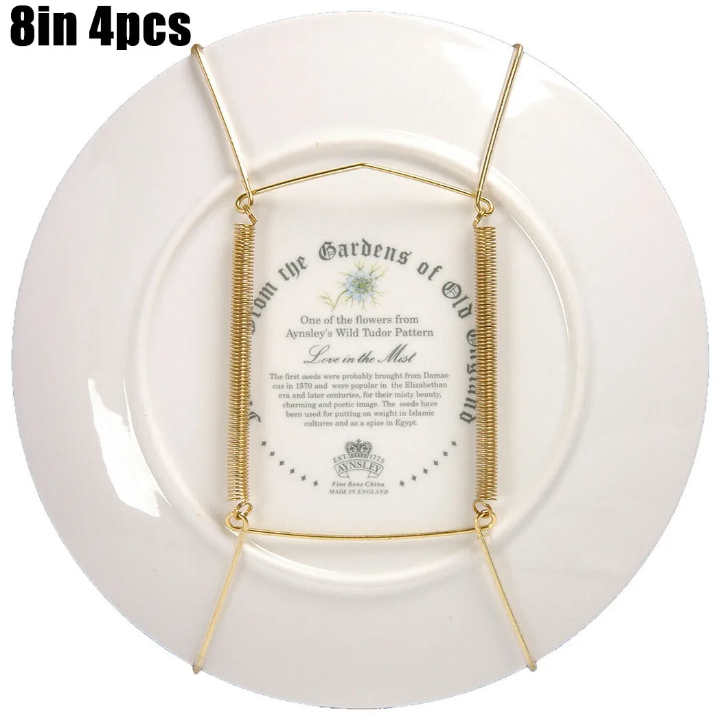 4 Electroplated Golden Steel U-Shaped Hangers for Secure Wall Mounting of Plates Glassware Tiles and Framed Wall Decor Items