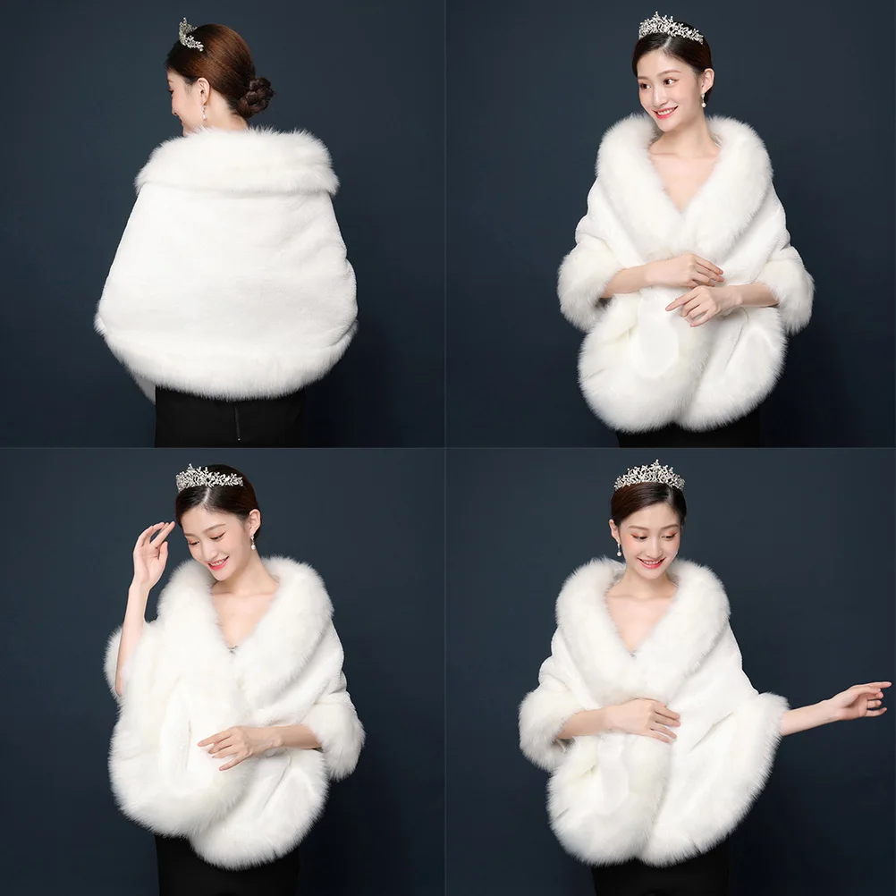 

Warm Cloak Dress Shawl Artificial Faux White Shoulder Cape Bridesmaid Wedding Tippet Soft Durable Material Fashion Elegant