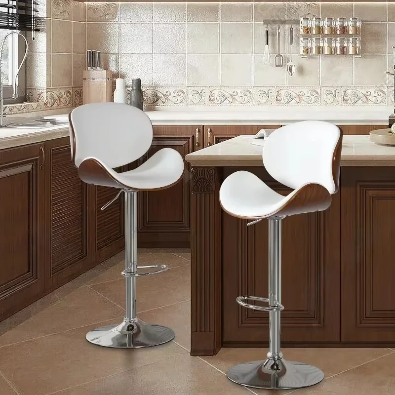 Set of 2, Swivel Adjustable Height Barstools, PU Leather Upholstered Bar Chairs with Footrest