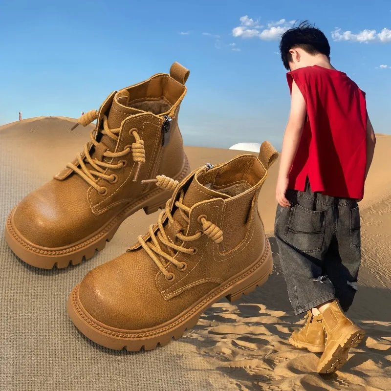 Kids Fashion Ankle Boots All Season for Kids Ages 3-18 Boys Girls Casual Shoes Non-Slip Low Ankle Children's Leather Boots