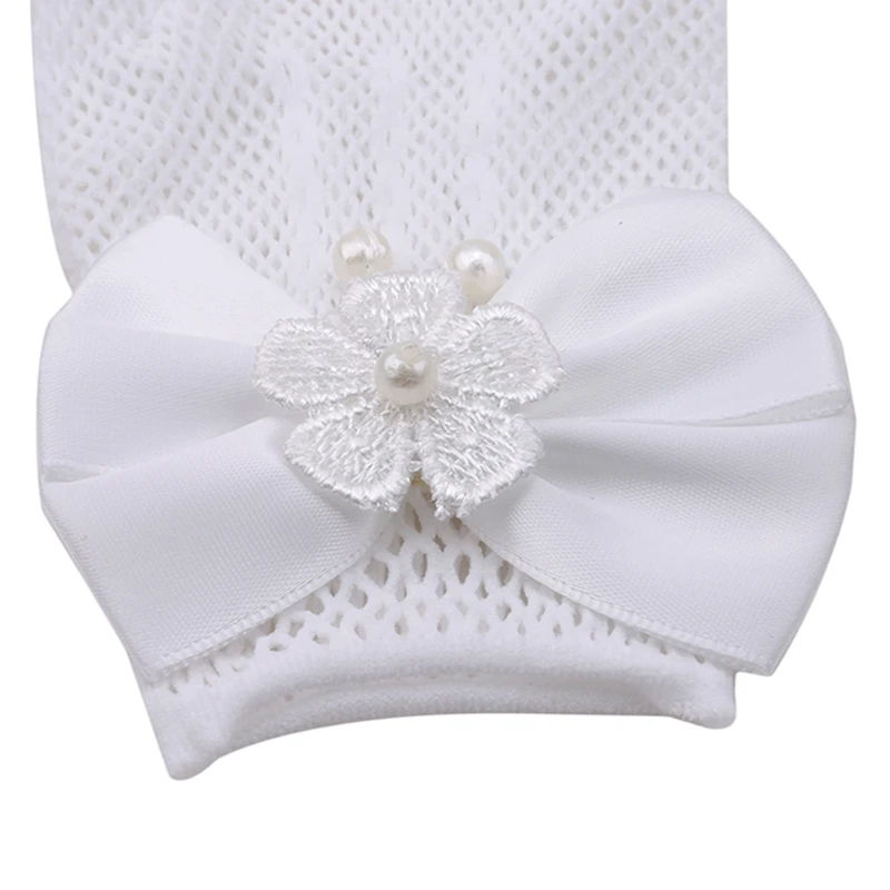 Exquisite White Lace Faux Pearl Fishnet Gloves Communion Flower For 4-15 Years Girls Kids Bride Party Ceremony Accessories