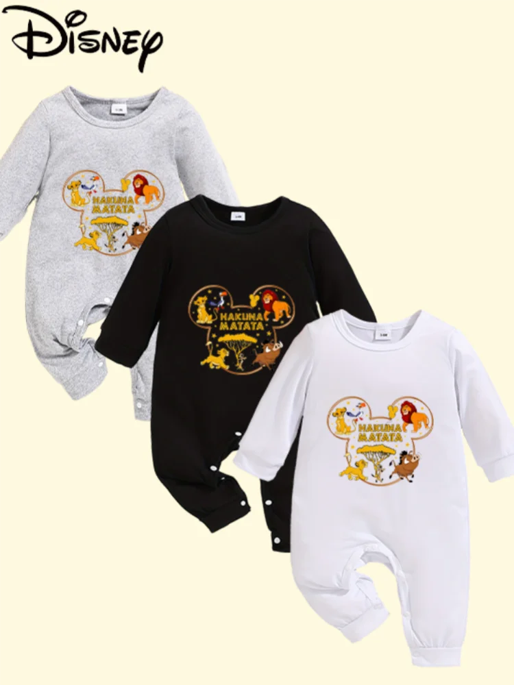

【Officially Licensed | Disney 3-Pack】 Lion King Baby Long-Sleeve Rompers | Cozy Fabric "Hakuna Matata" Mickey-Shaped Print