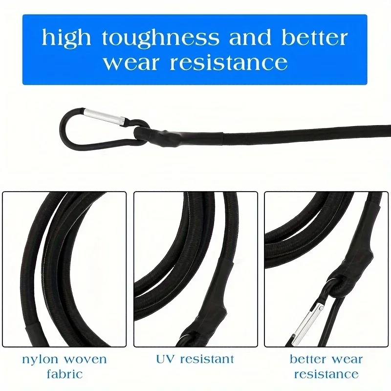 Heavy-duty bungee cord and hook, elastic rope, outdoor camping accessories, sturdy black straps for luggage, goods, cars, kayaks