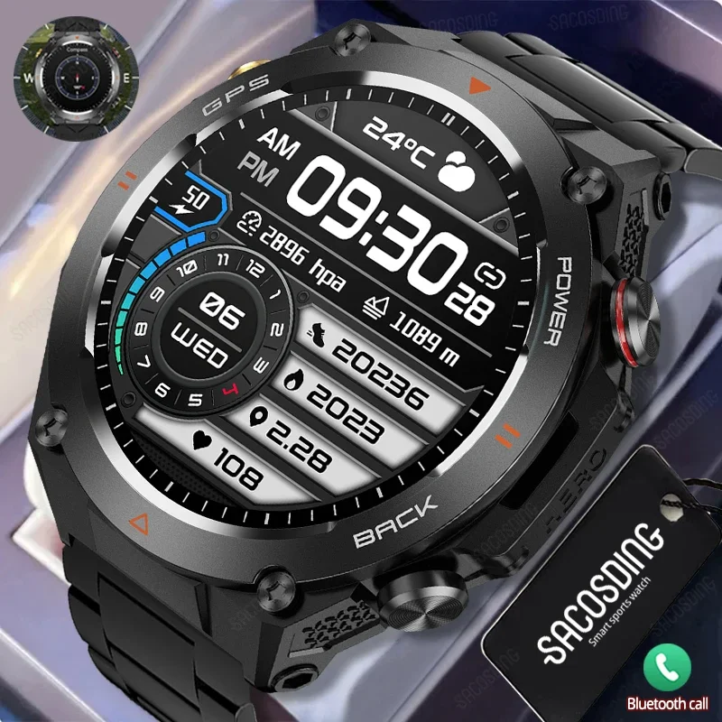 Altitude Smart Watch Compass Outdoors GPS Sport 1ATM Waterproof Clock Bluetooth Call Voice Assistant Smartwatch 650 mAh Battery