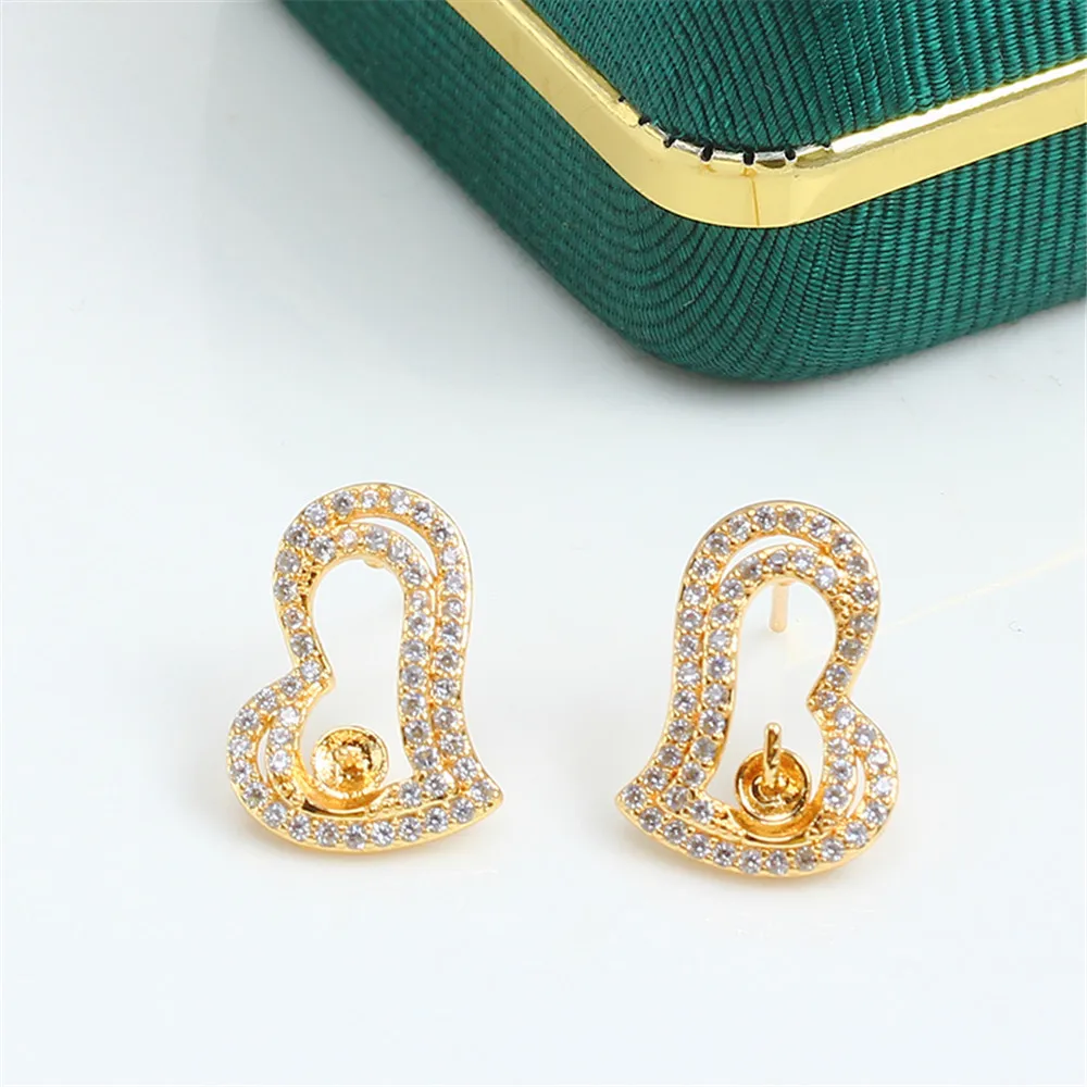 

S925 Silver Needle Domestically Made 14k Gold Wrapped Gold Injected Love Pearl Zircon Hollow Earrings DIY Feminine Style