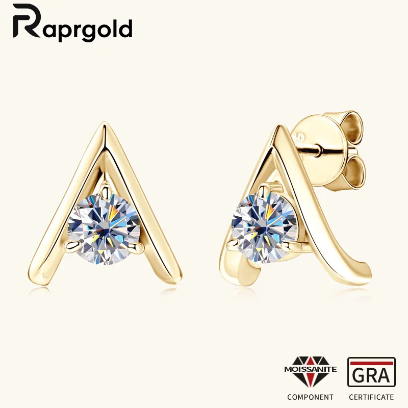 

RAPRGOLD Round Cut 5mm Moissanite Triangle Stud Earrings for Women 925 Sterling Silver Piercing Earring Jewelry Gift Pendientes