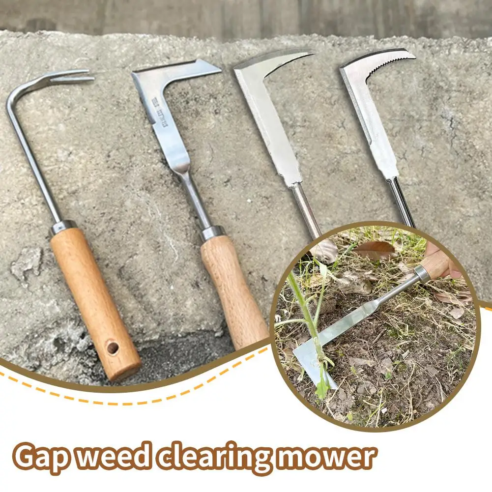 Gardening Crack Weeder Crevice Weeding Tool Handle Stainless Steel Manual Lawn Mower L-Shaped Weeding Sickle For Lawn Patio X5N0