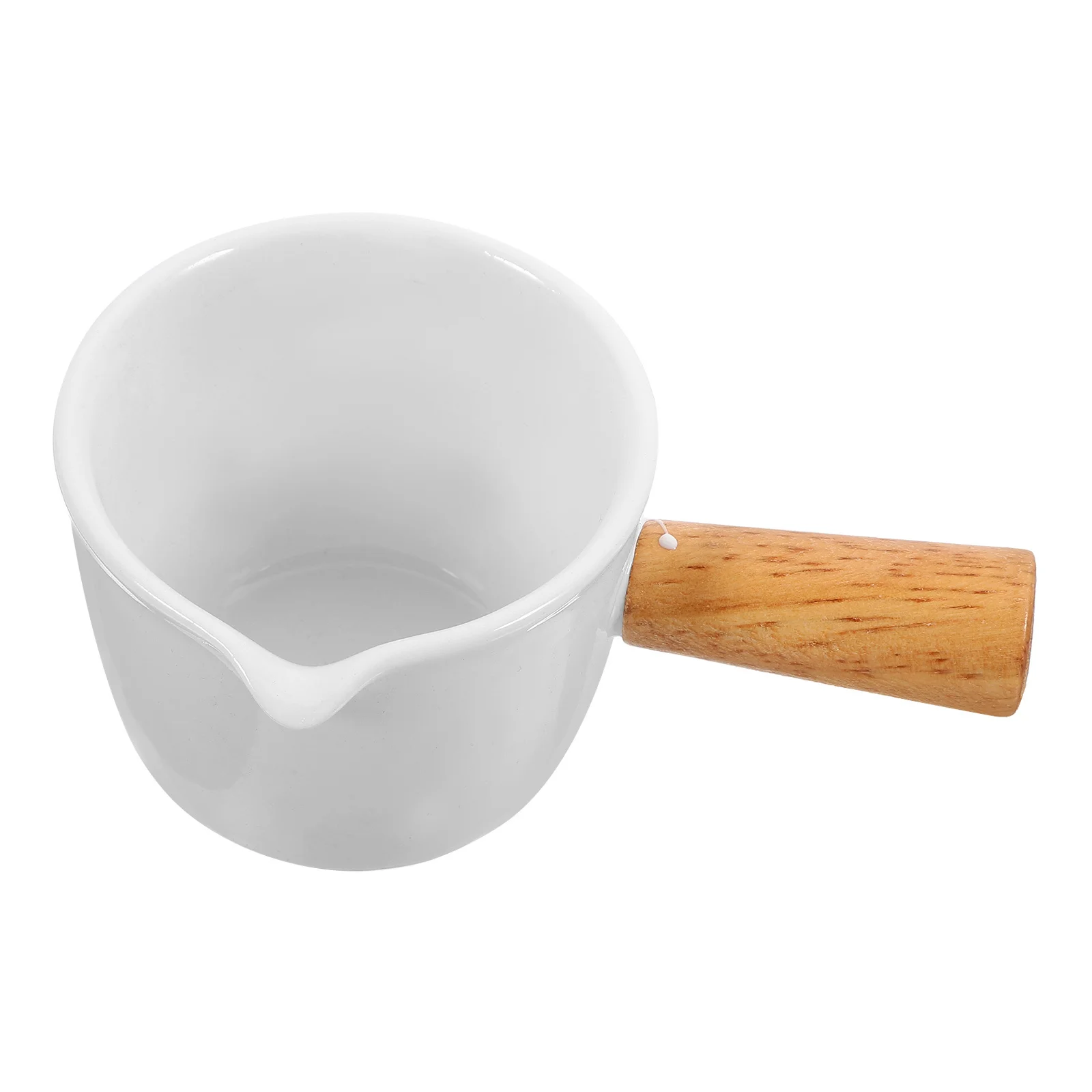 

Small Ceramic Milk Pitcher Wood Handle Espresso Measuring Sauce Gravy Creamer Pitcher Coffee Bar Supplies