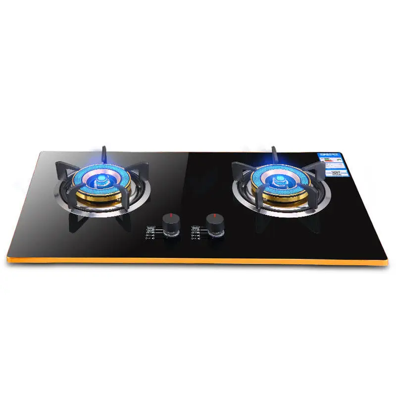 2口ガスコンロ - アルミ合金エッジキッチン調理台、家庭用安全機能付き家電