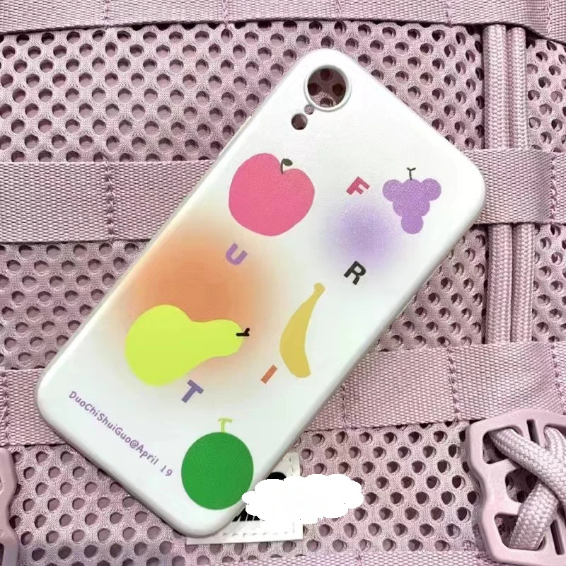 Painting Fruit Phone Case for iPhone 16 15 14 13 12 11 Pro Max XS XR XSMax 6 7 8 Plus Apple Grape Banana Pear Glossy HD Cover