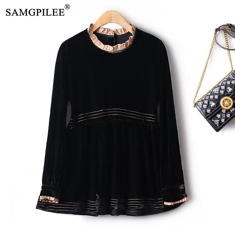 Fashion Woman Blouses 2022 New Retro Lace Collar Top Thread Loose Clothes For Women Gold Velvet Oversized T-shirts 4XL