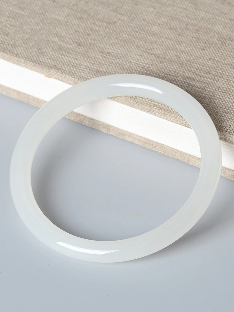 

Hotan White Dingdang Bangle 8mm Women's Fine Round Jade Bracelet