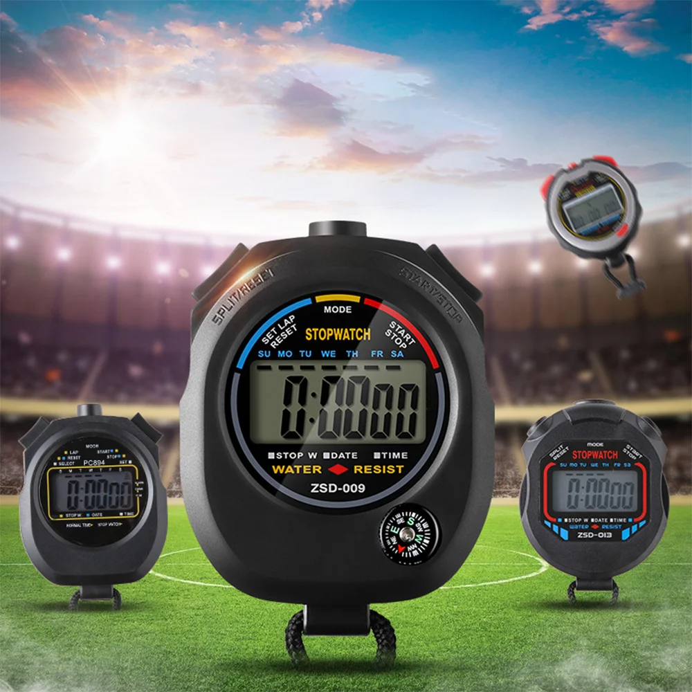Portable Waterproof Digital Stopwatch Handheld Professional with Wristband Electronic Chronograph Stopwatch 24H Clock Watch