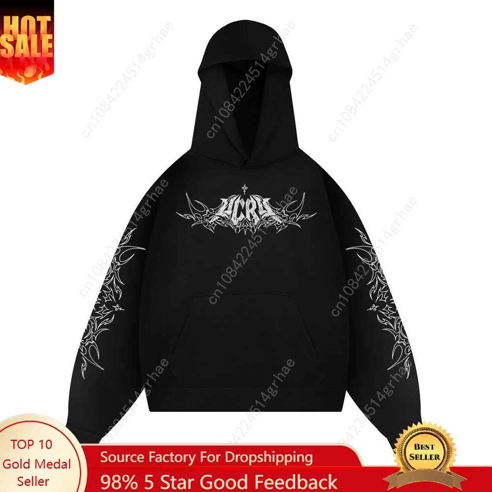 

Y2k Dark Tribal Hoodie Men Fashion Warm Sweatshirt Graphical Printed Hip Hop Hoodies Casual Streetwear Spring Autumn New Hoodies