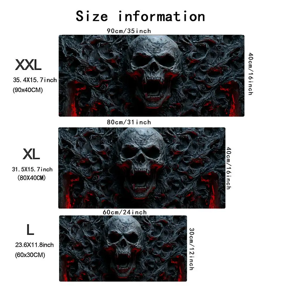 Red Dragon Skull Gaming Mouse Pad, Gothic Style Large Desk Mat, Non-slip Rubber Keyboard Pad for Office Home Gamer view 4