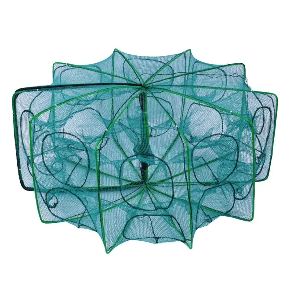Langlebiges, faltbares Fischernetz, 6/8/10 Löcher, grünes Sechseck-Achteck-Netz, 40–82 cm, Nylon-Handfischernetz, Krebs- und Garnelenfänger
