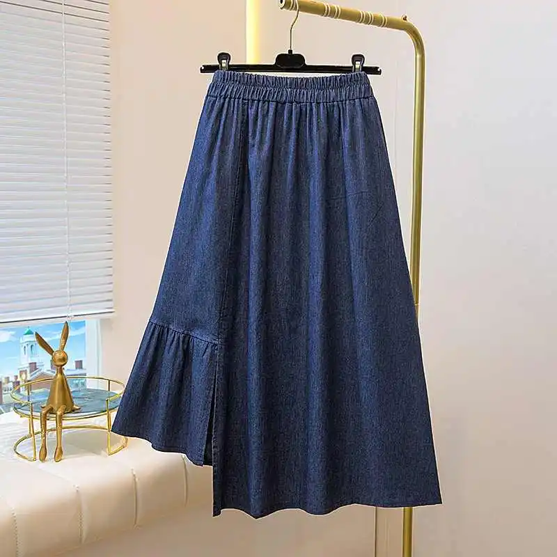 

Irregular Design High Waist Skirt For Women Large Size Solid Color Commuting Dress Elastic Waist High Quality A-line Skirts