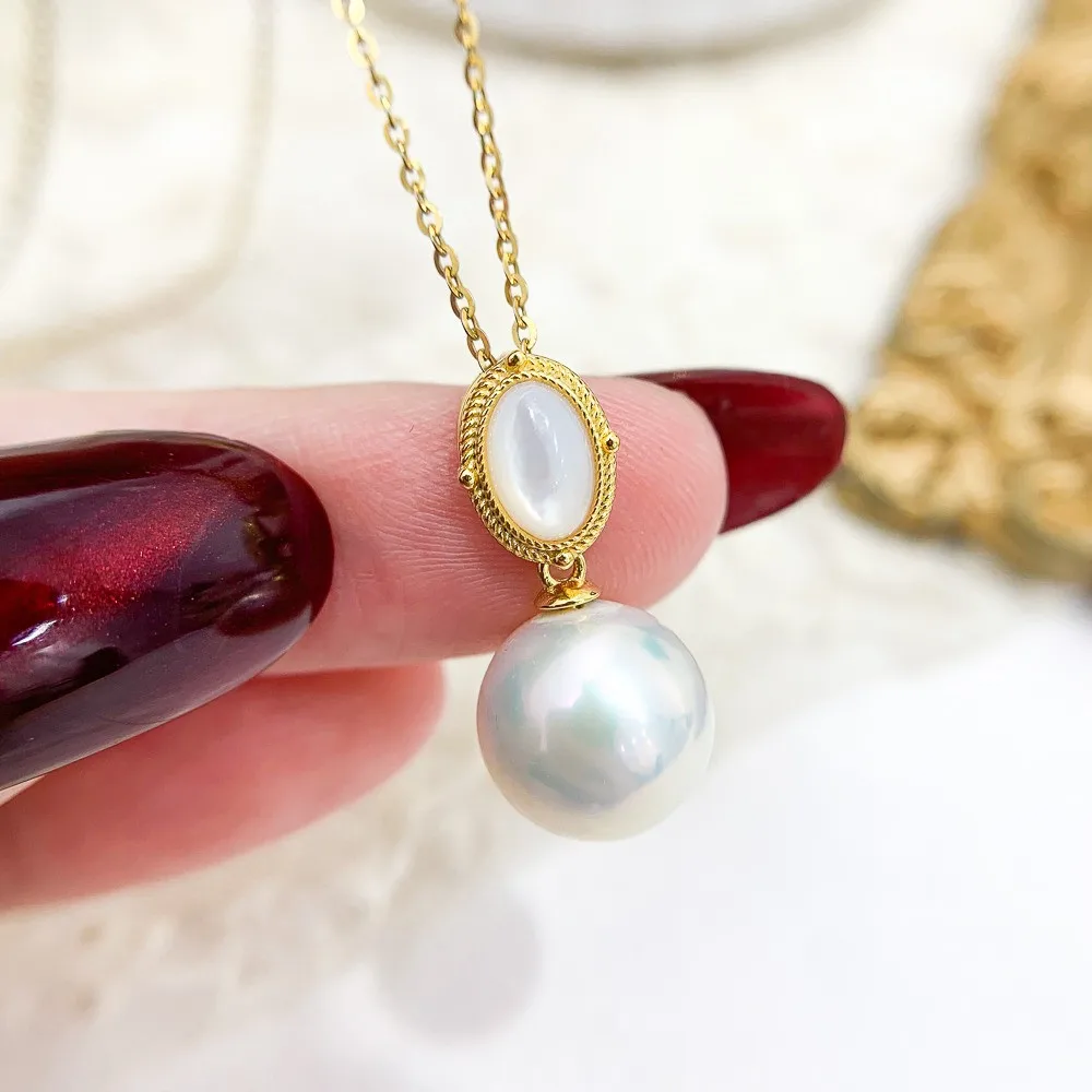 DIY Pearl Accessories S925 Sterling Silver Pendant Empty Gold Silver Necklace Pendant Fit 8-13mm Round Beads D277