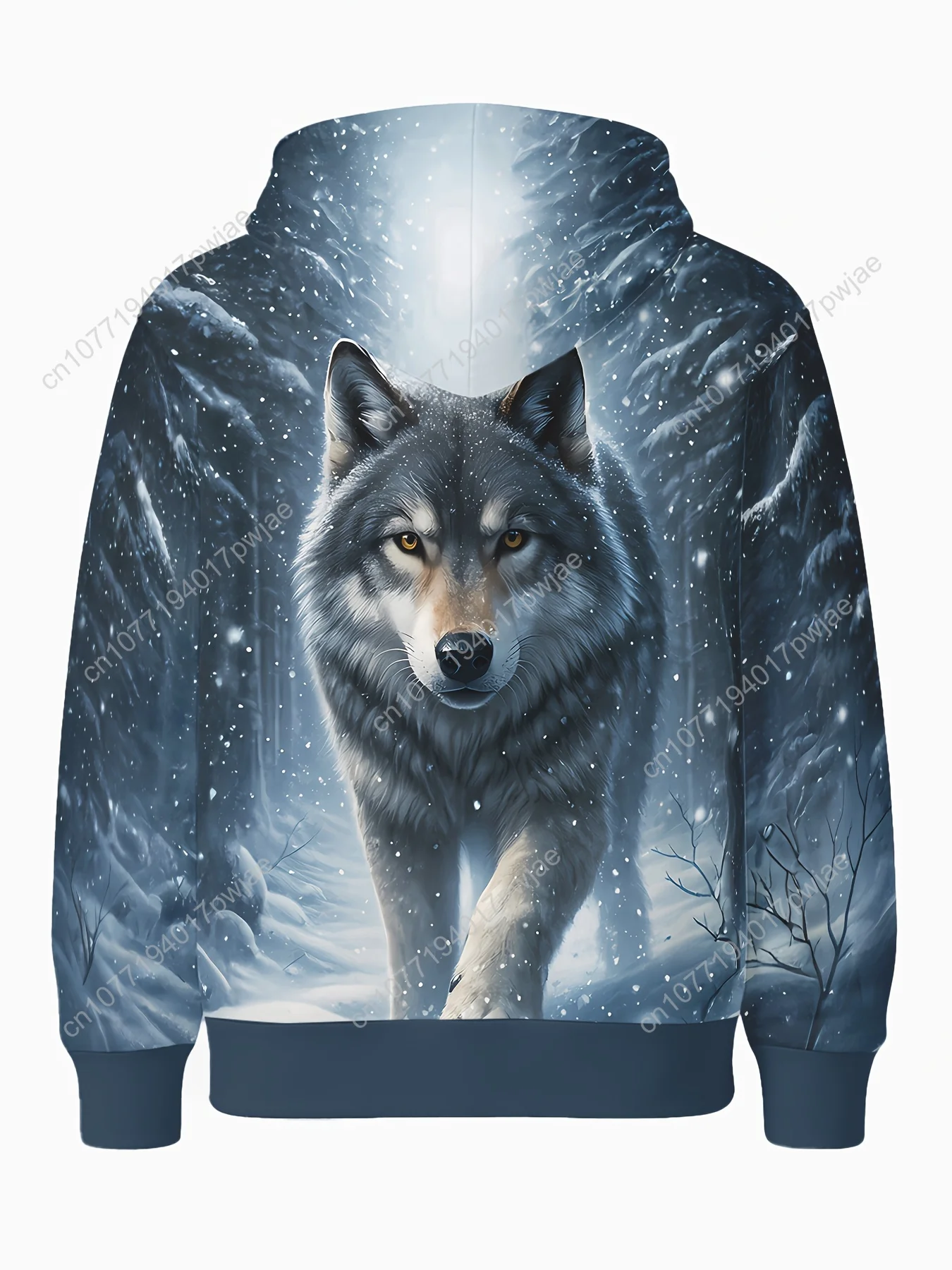 Felpa con cappuccio resistente da uomo - Pullover grafico All-Over HD Wolf con foresta nevosa, abbigliamento invernale streetwear per la stagione fredda, Mach