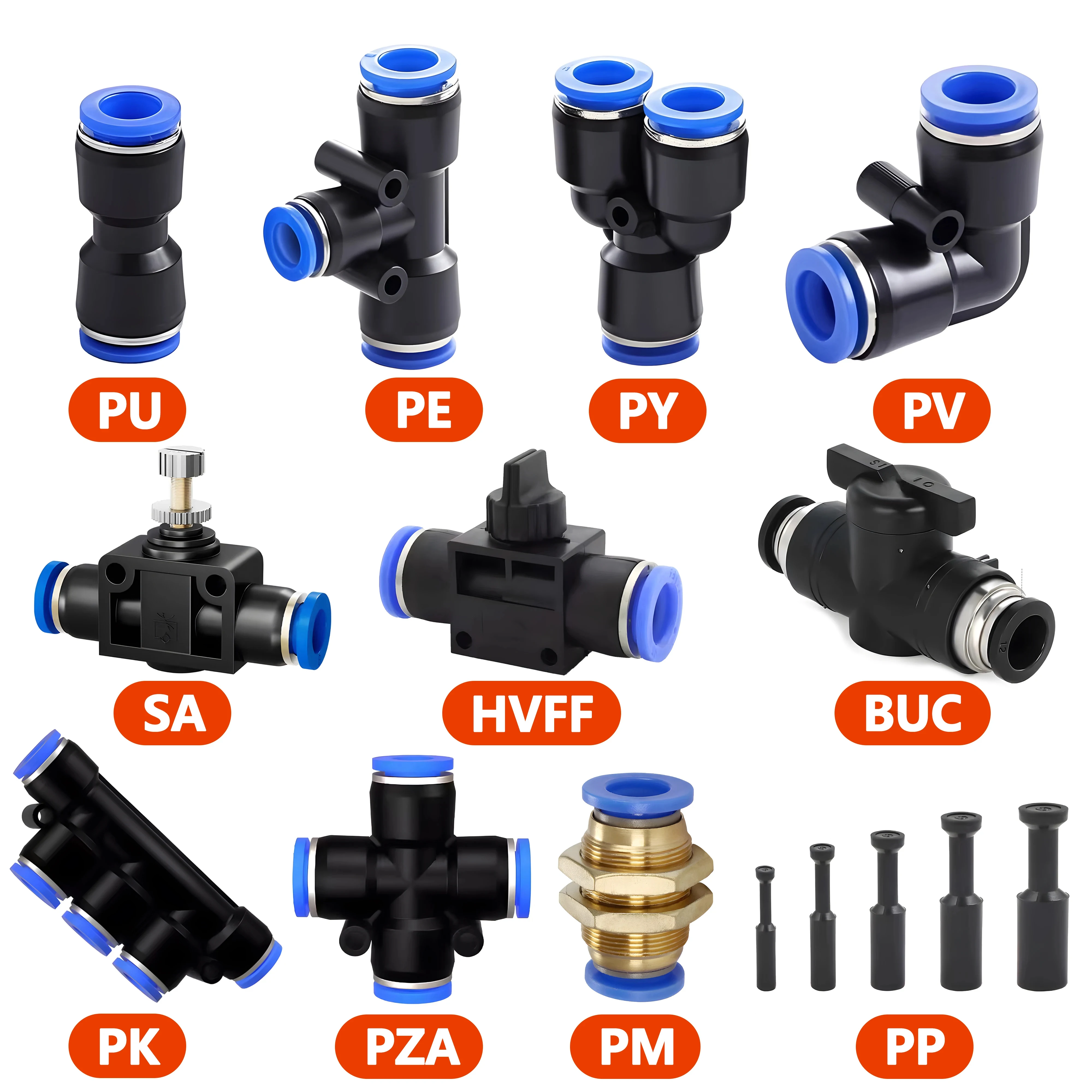 Pneumatic Fitting Tube Connector Fittings Air Quick Water Pipe Push In Hose Quick Couping OD 4mm 6mm 8mm 10mm 12mm Multiple type