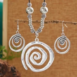 Vintage Ethnic Style Exaggerated Spiral Vortex Pendant Necklace Earrings for women Unisex Boho Fashion Jewelry Accessories