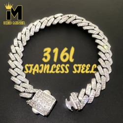 IM No Fade 316L Stainless Steel Necklace Rhombus Zircon Iced Out Cuban Link Chain Chokers for Men Hip Hop Rapper Jewelry