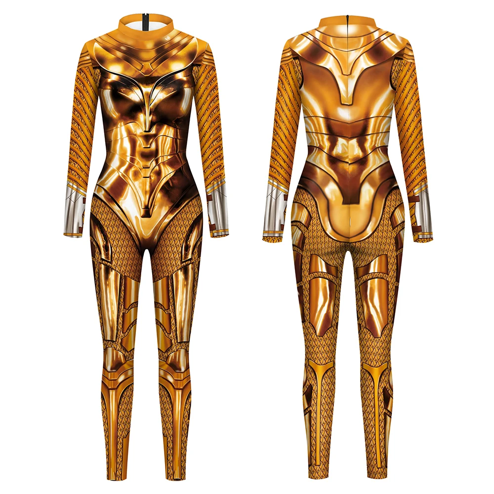 Metal Armor Pattern Jumpsuit 3D Printing Soldiers Cosplay Costume Carnival Skinny Bodysuit Long Sleeved Catsuit Party Zentai