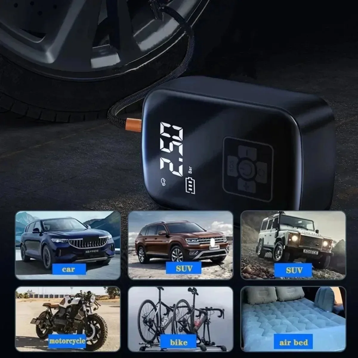 Portable Car Air Pump Electric Inflator Compressor Tire Inflator Pump Wireless Intelligent Digital Display Tire Gases Machines