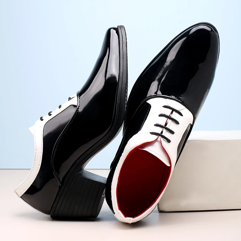 New Classic Glitter Leather Men Dress Shoes Fashion Red Mirror Luxury Shoes Men Increasing-height Shoes 4.5cm Heel Men Footwear