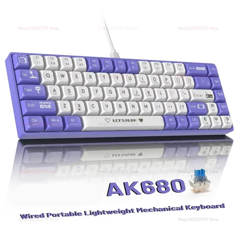 

AK680 Mechanical Gaming Keyboard Wired Hot Swap 68 Keys Ergonomic E-sport Office Type-C Laptop Accessory for Gamers and Office