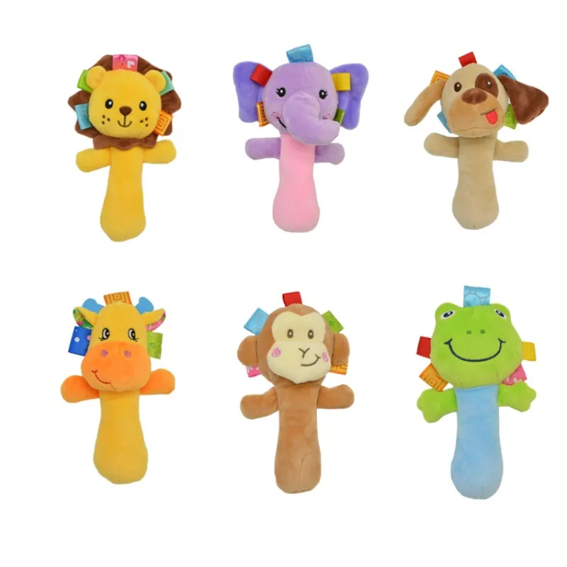 Sonajeros de Animal de peluche suave para bebé, sonajero con agarre de mano, agitador, arrugado, accesorios de viaje sensoriales, regalos para niños pequeños