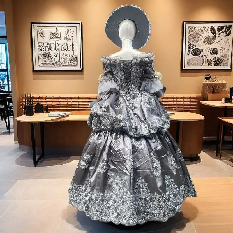 ไหล่สีเทาเจ้าหญิงรัสเซีย Court ชุด Heavy Industry Performance Stage ละครท่องเที่ยวการถ่ายภาพ Tea Party Vestido Gala Luxo