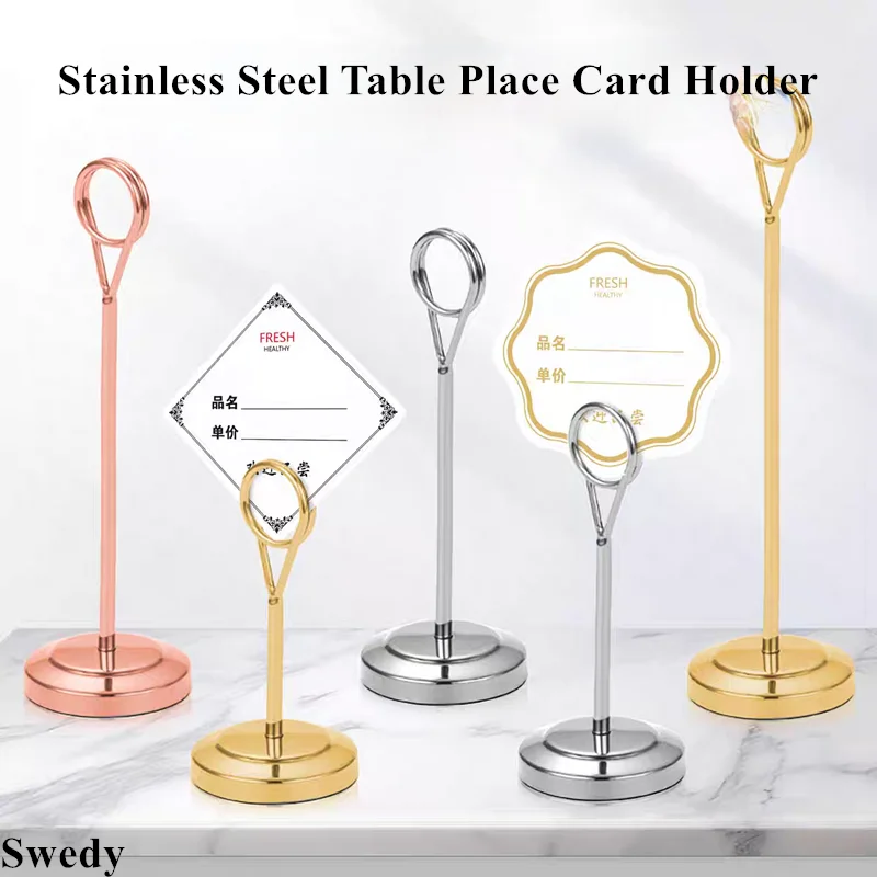 6 Pieces Stainless Steel Ring-Clip Metal Table Number Holders Heavy Base Place Card Stand Reusable Restaurant Menu & Photo Clips