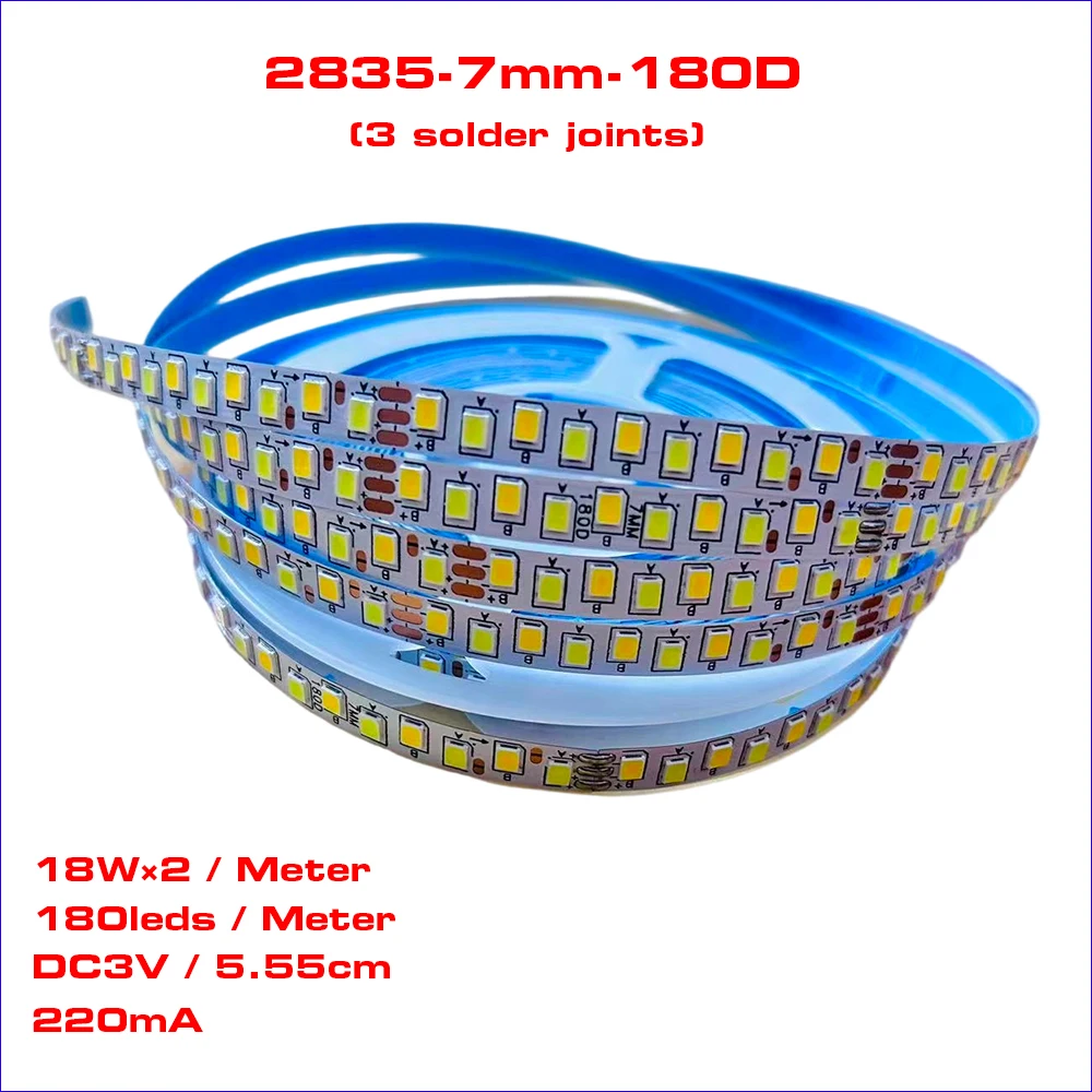 3 Solder Joints 5Meters 180D and 200D 7mm Width SANAN Chip Highlight Flexible Constant Current LED Strip With 3 Colors 3000K+650