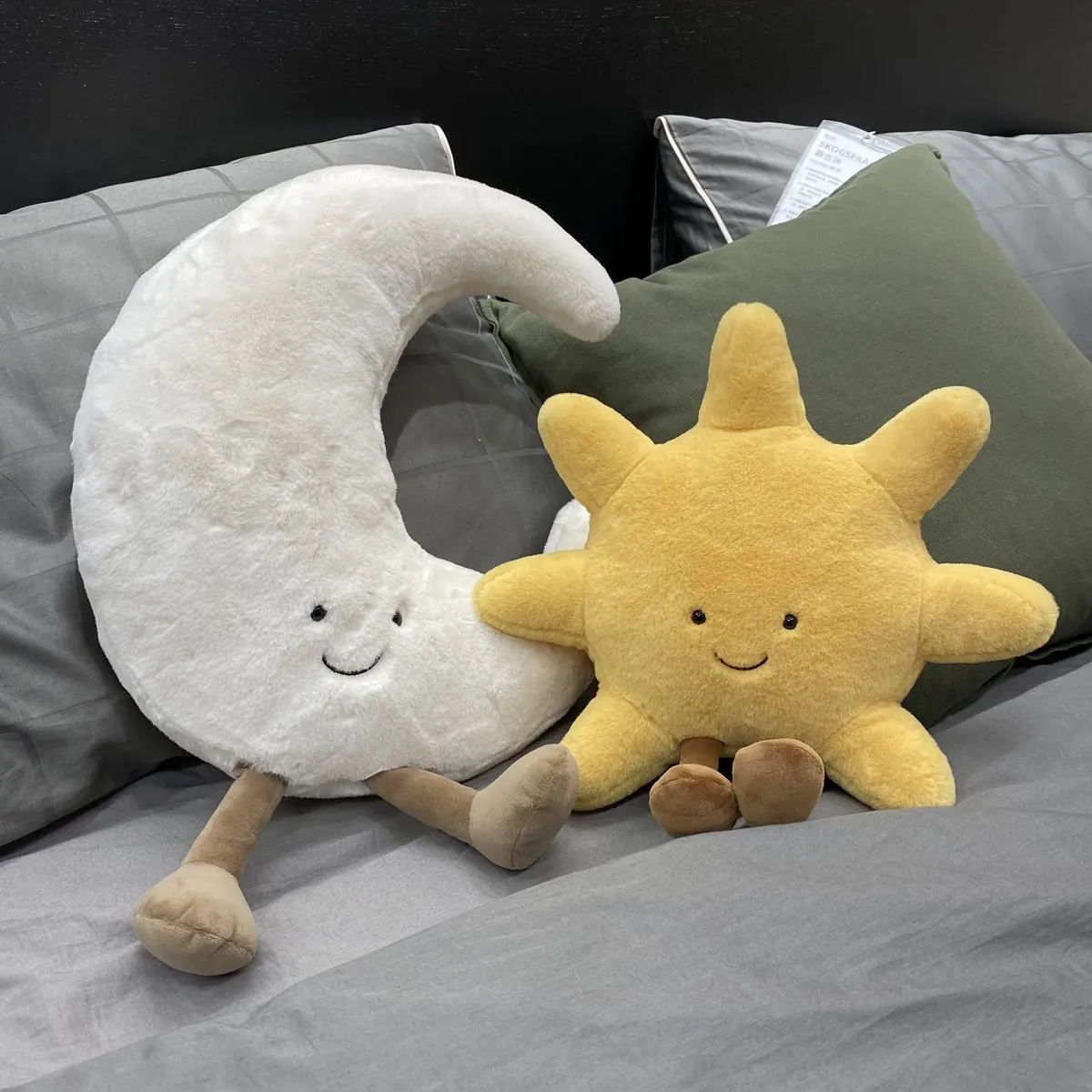 Stuffed Cute Cartoon Adorable Smile Face White Moon Yellow Sun Plushie Weather Plush Toy Bedroom Decor Sofa Throw Pillow Gifts