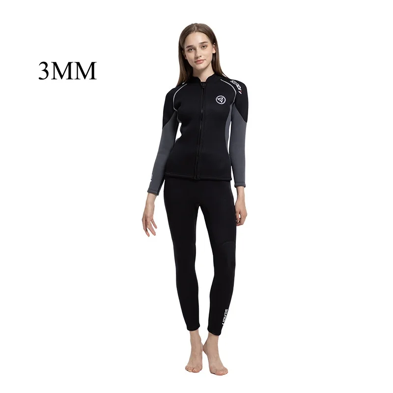 

3MM Neoprene Women 2Pcs Keep Warm UnderWater Hunting Spearfishing Swim Jacket Pants Scuba Long Sleeve Snorkeling Diving WetSuit