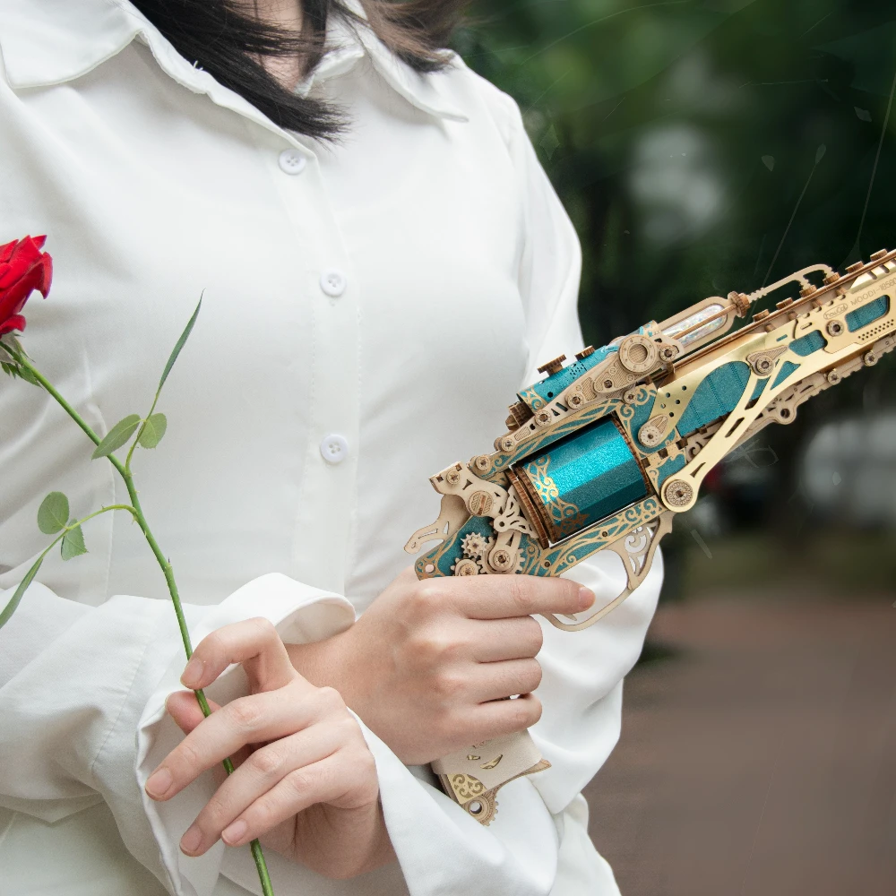 DIY Holz 3D Puzzle Steampunk Revolver Montage Modell Kits Beliebte Montage Spielzeug Tisch Dekoration Dekompression Handgemachte Spielzeug