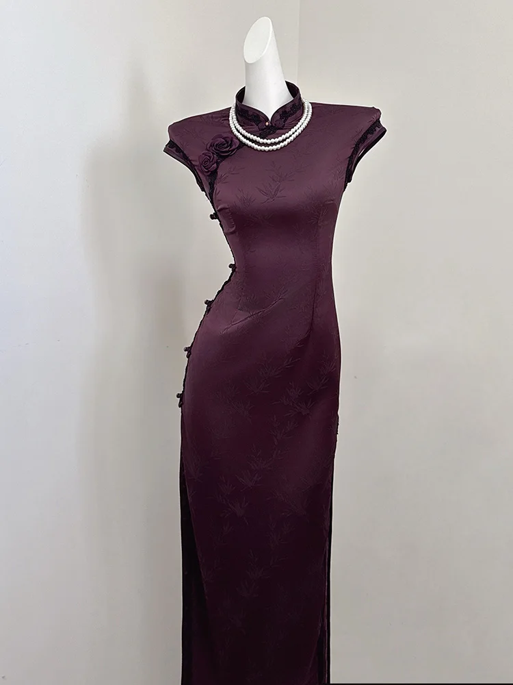 

Deep Purple Young Sle Slim Fit Vintage Republic of China Trend 2025 New Daily Wear Summer Season High Split ort...