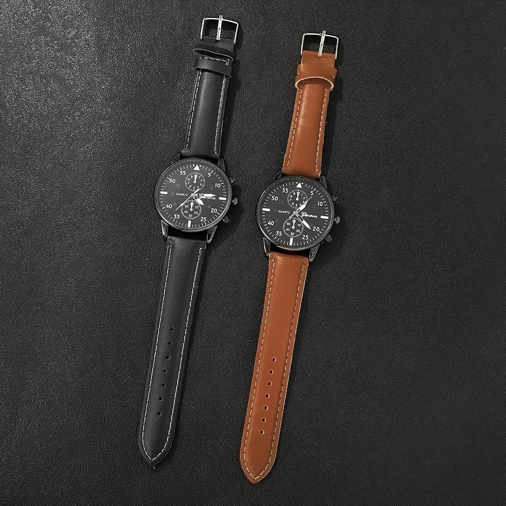 2-Pack Men\'s Casual Sports Watches, PU Leather Strap -, Multifunctional Timepiece for Business and Leisure, Ideal Gift Set